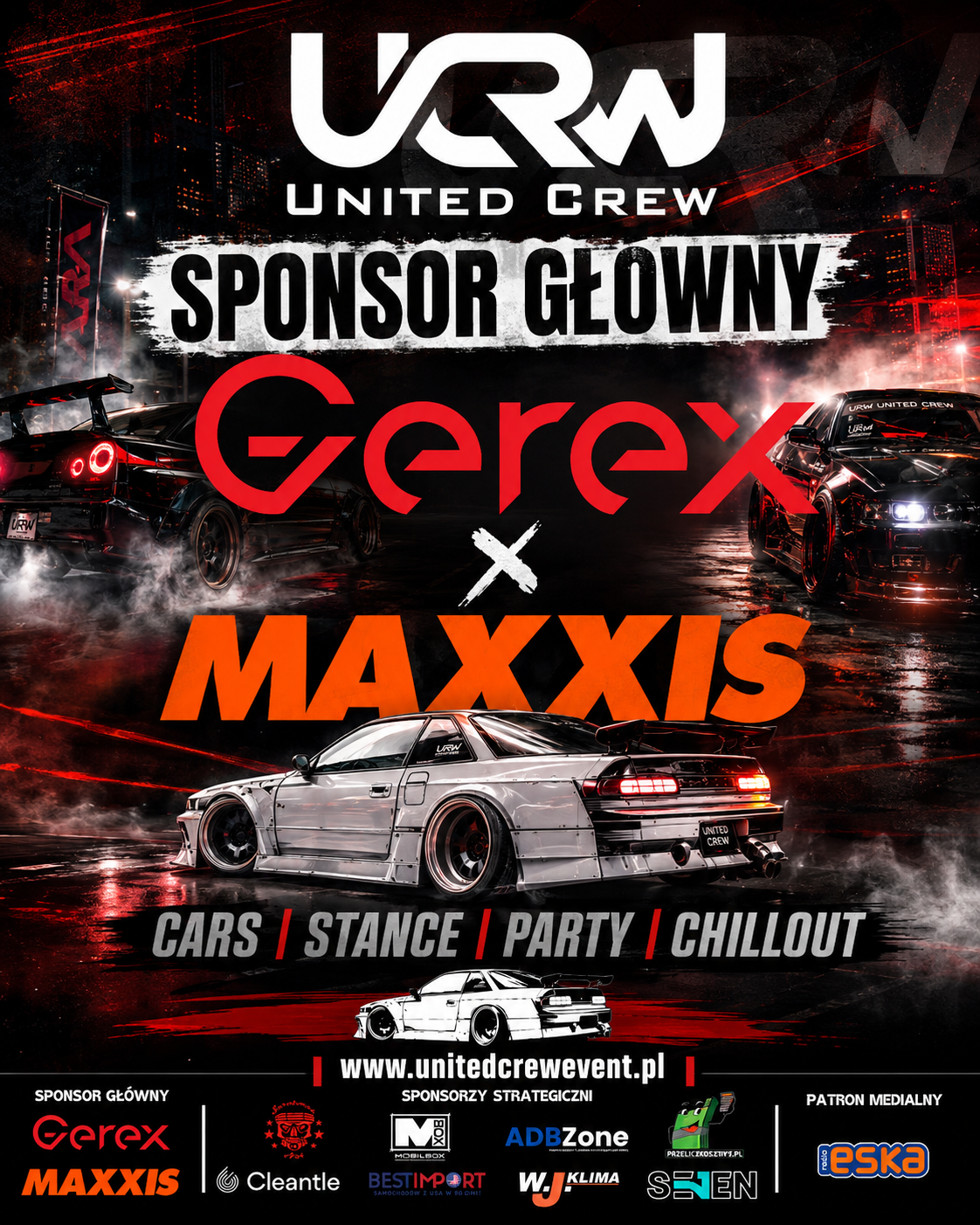 Plakat United Seven 2026 z samochodami i logotypami sponsorów głównych Gerex oraz Maxxis
